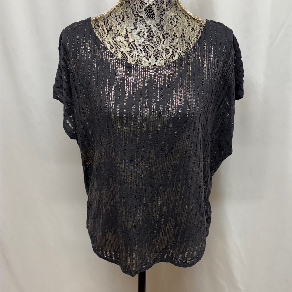 Maurices XL Dark Gray Metallic Sheer Blouse Holiday Party Shimmer Relaxed